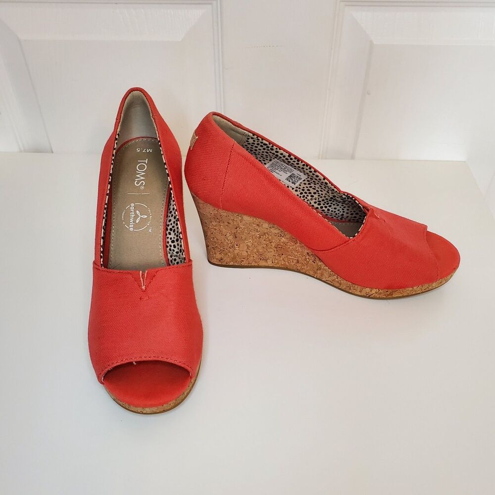 TOMS Michelle Open Toe Wedge Paprika Women's Size 7.5